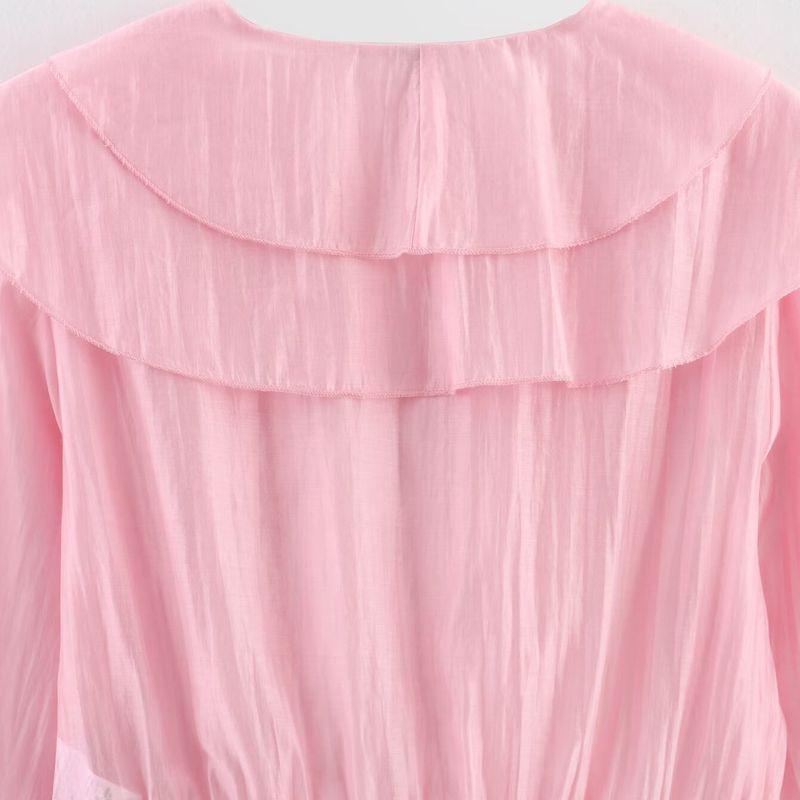 Kaslead New Arrival Women's Clothing Fashion Style Fashion Simple All-Match Long Sleeves Multi-Layer Ruffles V Neck Tops