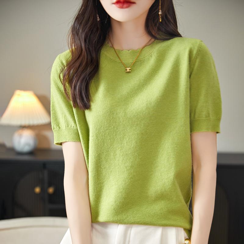 Женская вязаная футболка MODERN NEW SAGA, летняя вязаная рубашка, футболки с короткими рукавами, пуловер с круглым вырезом, вязаные топы