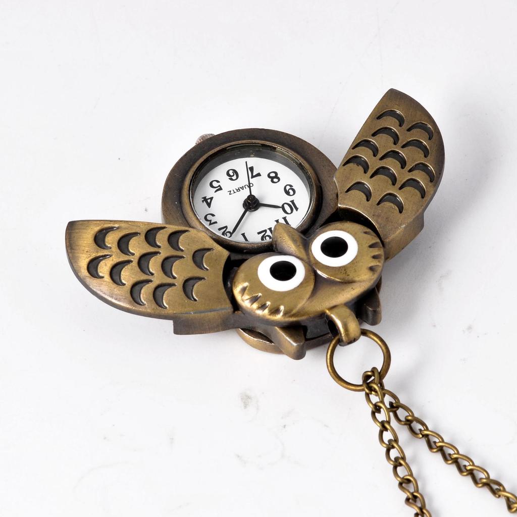 Antique Bronze Owl Pocket Watch 6104
