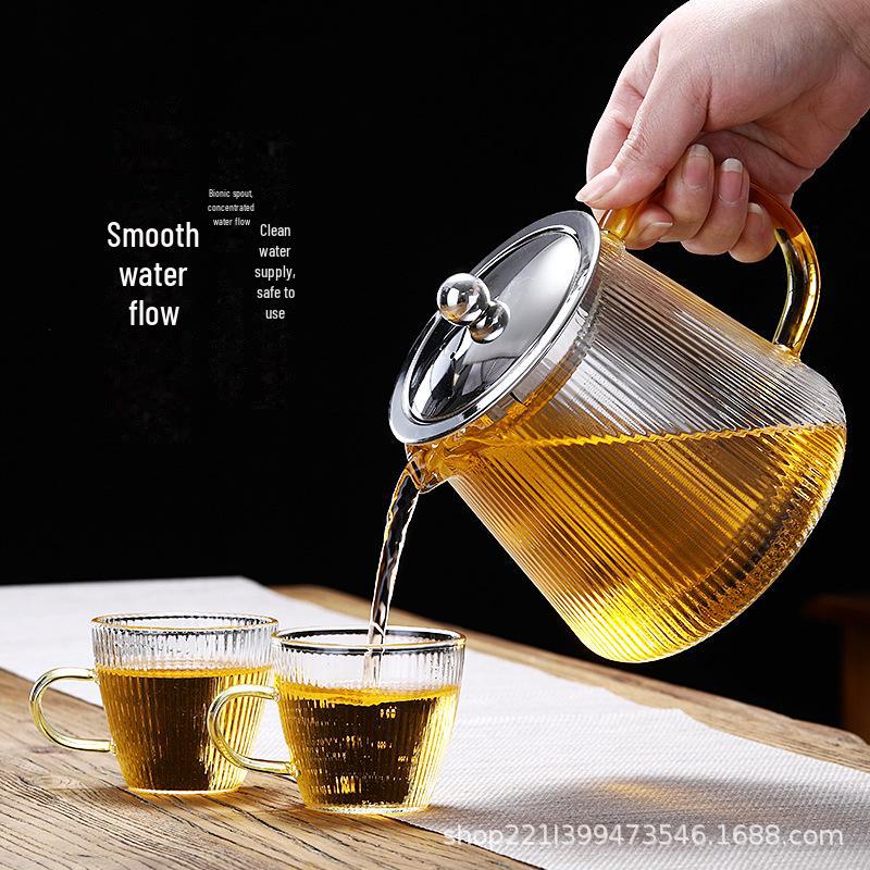 Стеклянный чайник с вертикальным узором, устойчивый к высоким температурам, и фильтром из нержавеющей стали для заваривания ароматизированного чая