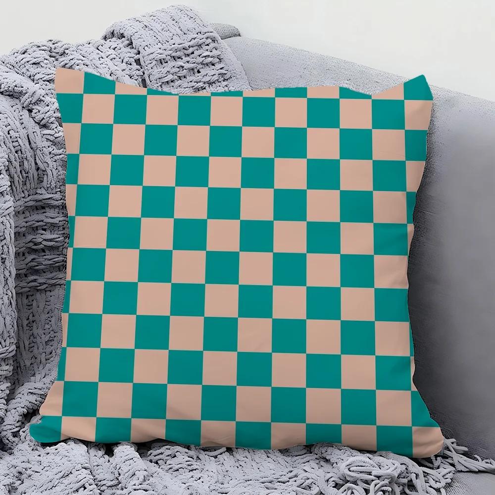 Checkerboard Grid Pillow Case Square Pillow Bedroom Sofa Leisure Comfort Cushion Car Living Room Home Decoration 40X40