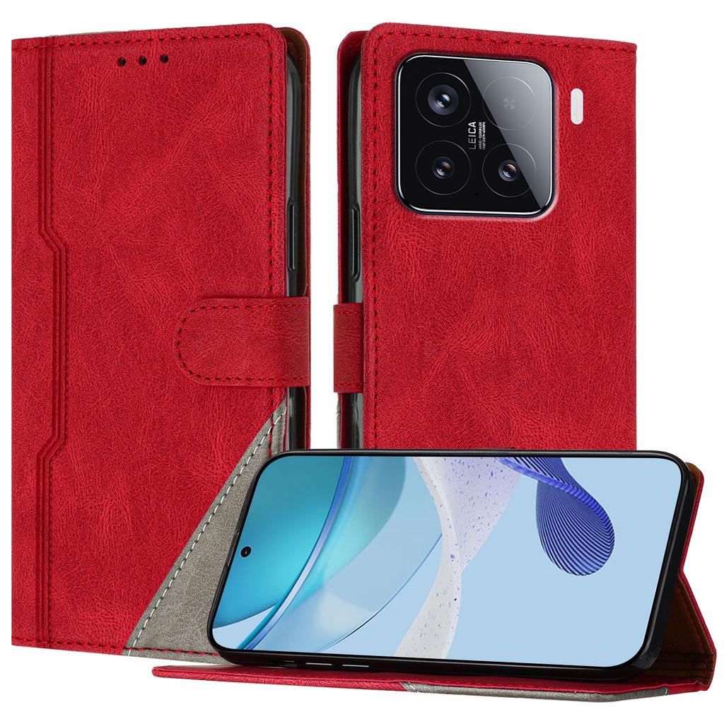For Xiaomi 15 Leather Case Triangle Patchwork Wallet Stand Shockproof Phone Cover
