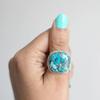 Кольцо с драгоценным камнем из лабораторной бирюзы, кольцо из твердого серебра 925 пробы, подарок для нее, кольцо в стиле бохо, кольцо из цельного серебра, ювелирные изделия ручной работы