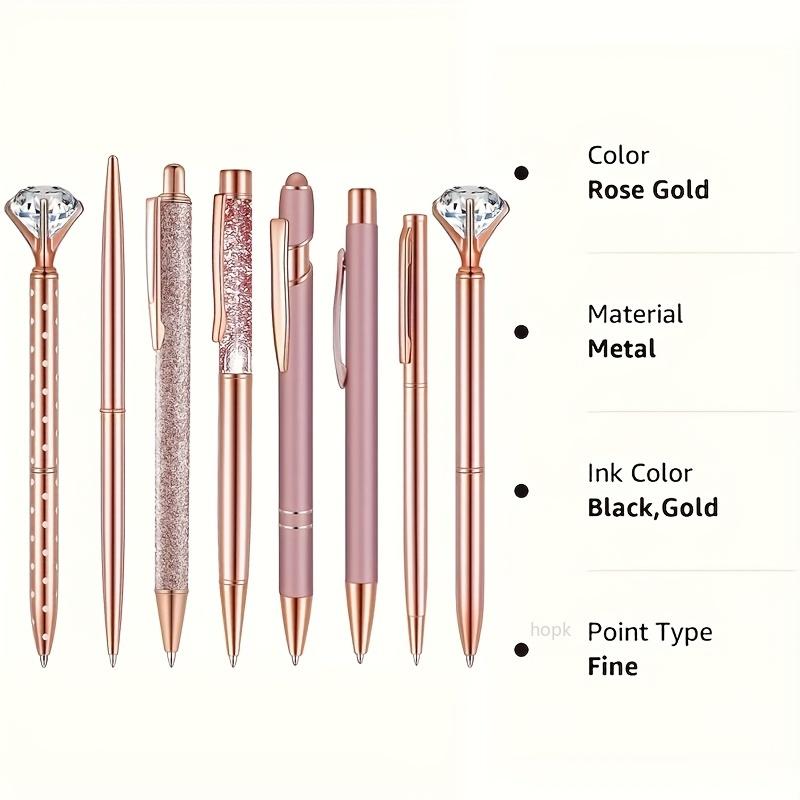 Набор шариковых ручек 8 шт. Rose Gold - Стильные металлические ручки с хрустальными акцентами - Идеально для студентов, офиса, подарков, роскошная ручка