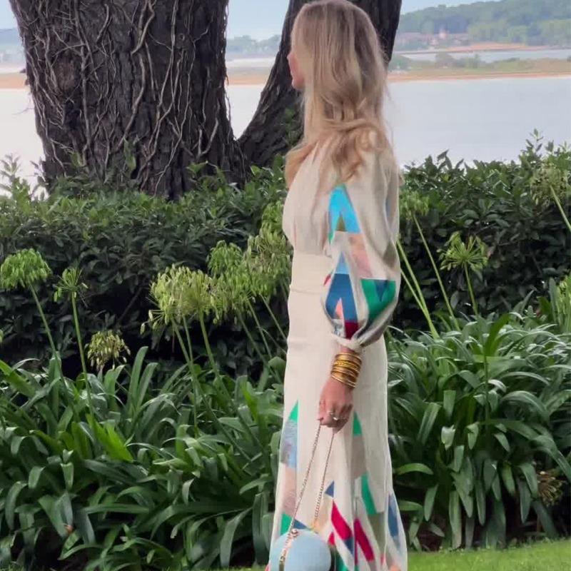 Женский комплект длинного платья с принтом