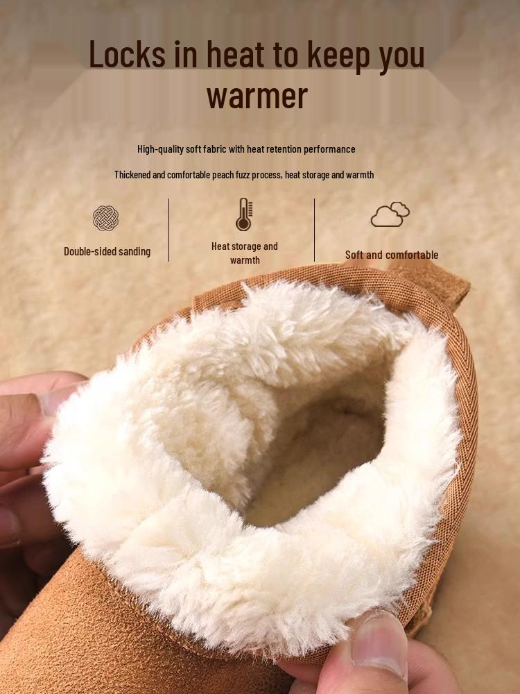 Sangpo 2025 Унисекс Зимние Снежные Ботинки: Теплая кожа и мех, плюшевая подкладка, утолщенный хлопок для мужчин и женщин