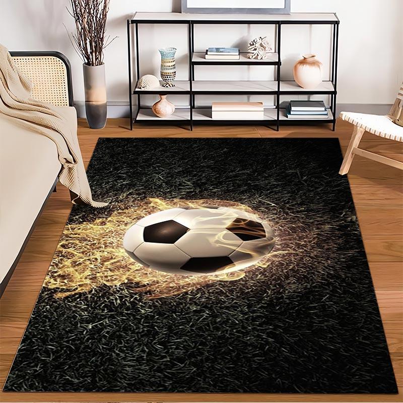 Яркий ковер в виде футбольного мяча с черным травяным фоном, современный дизайн, подходит для использования в качестве противоскользящего покрытия для гостиной, спальни, диванов