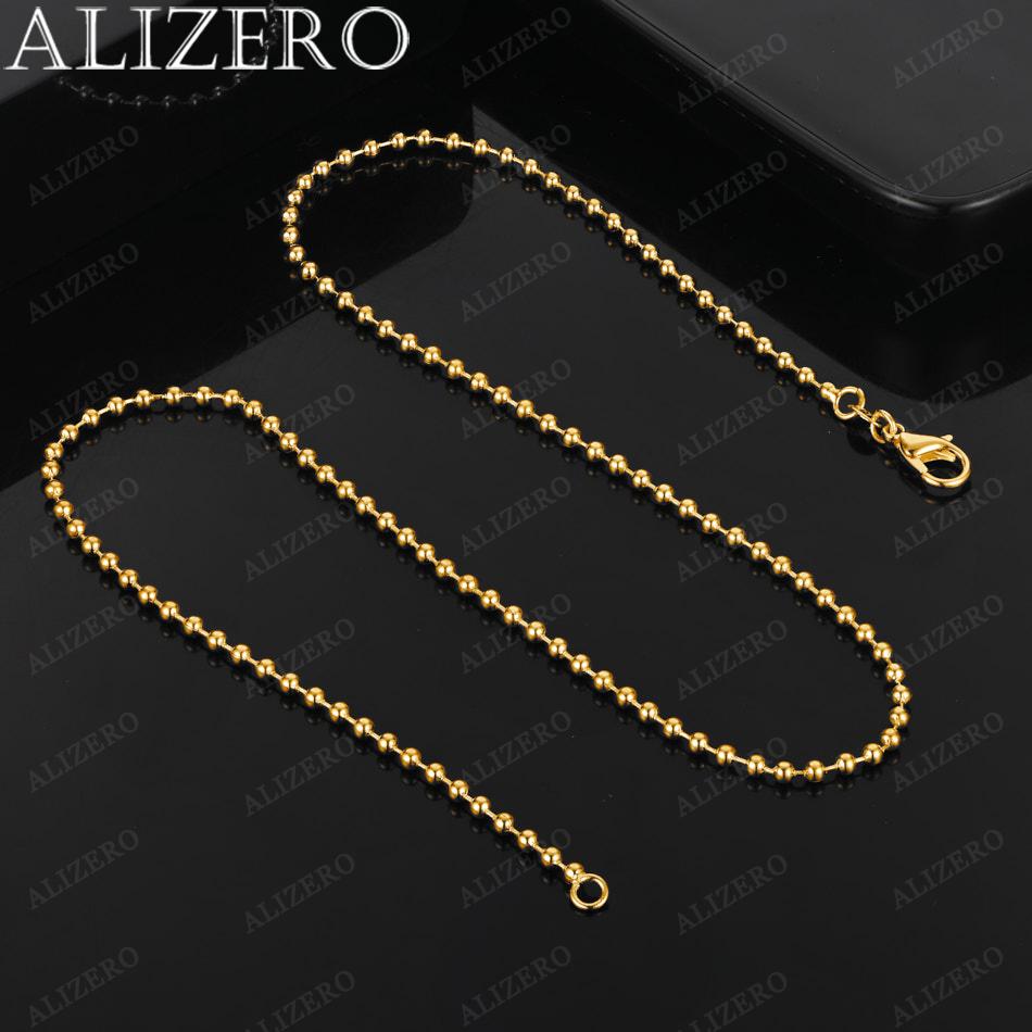 ALIZERO 18K Золото 2 мм Бусины Базовая Цепь Ожерелья 16-30 Дюймов Женщины Мужчины Тонкие Ювелирные Изделия Оптом Персональность Тренд Бусины Ожерелье