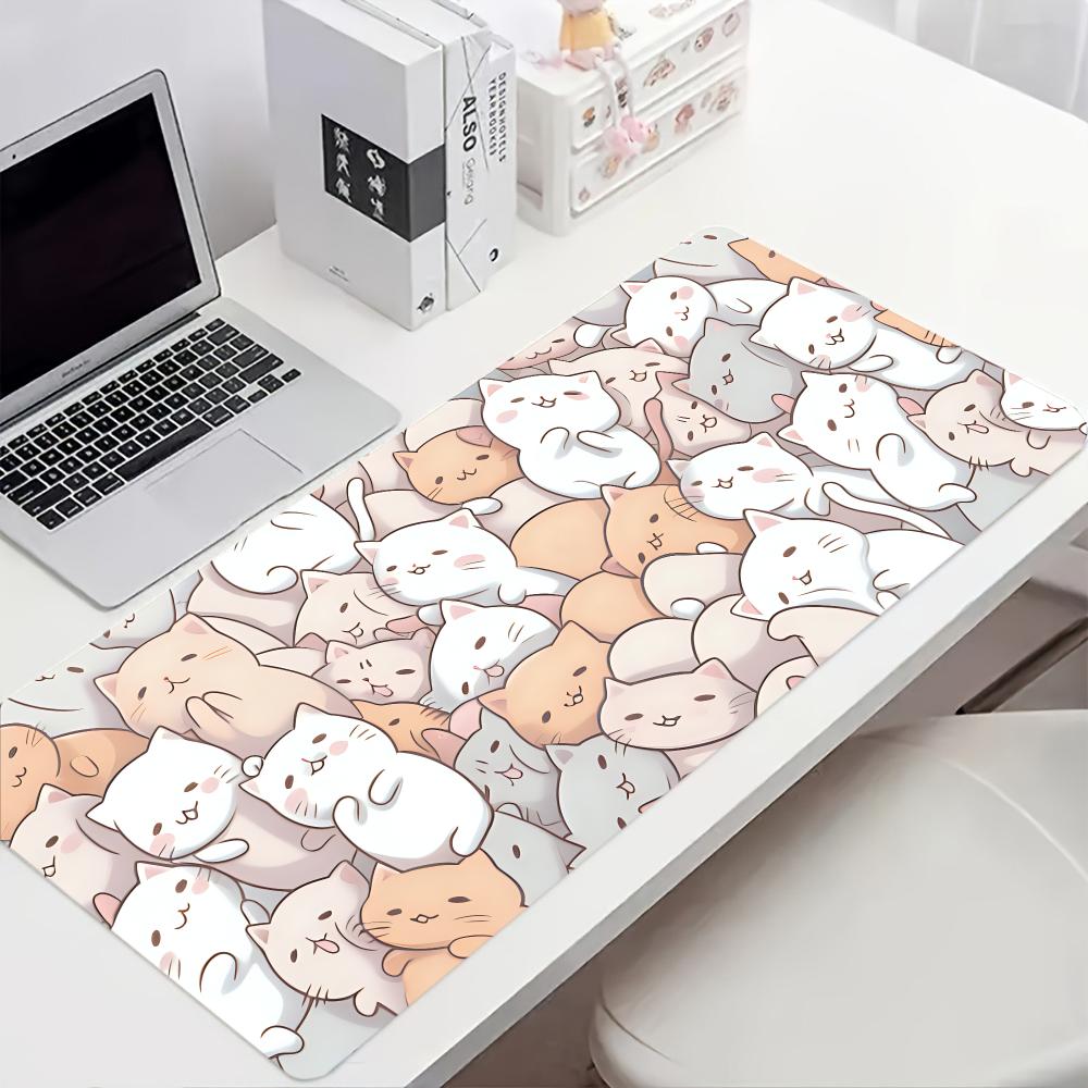 Cute Cartoon Cat Mouse Pad Large Computer Office Game Table Mat Rubber Anti-slip Stitched Edge Keyboard Mats 90x40 XXL Desk Pads