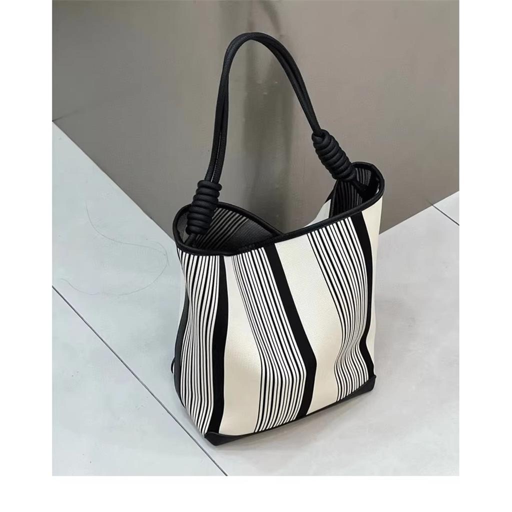 Tote Bag Large Capacity Shoulder Niche Design Bucket Bag Tote Bag Stripe Women Clash Colour Tote Underarm Commuter Bag