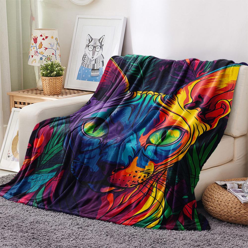 Sphynx Cat in the Grass Print Flannel Blanket, High quality Comfortable for All Seasons, Home Decor, Warmth and Comfort