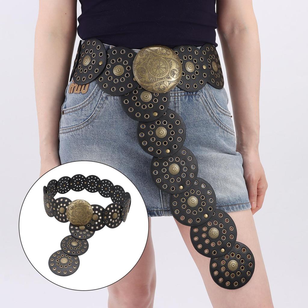 Exaggerated Cowboy Hollow Belt Western Style Wide Disc Belt Disc Belt for Women