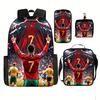 Набор из 3 предметов: Рюкзак с узором CR7 Soccer Star, Вместительный повседневный рюкзак с matching клатчем и сумкой-шоппером, Идеально для повседневного использования