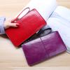 Women's Vintage Oil Wax Leather Zipper Clutch Wallet Female Large Capacity Coin Purse Ladies Wristband Simple Card Holder Wallet