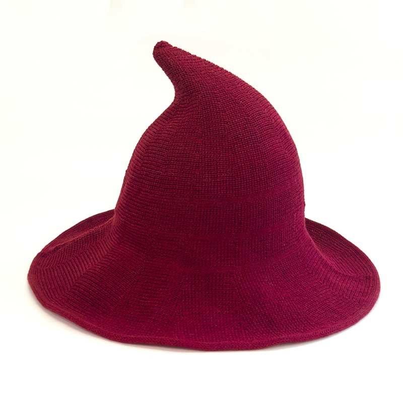 Black Knit Witch Hat With Large Brim And Sunshade Function For Cosplay And Seasonal Celebrations