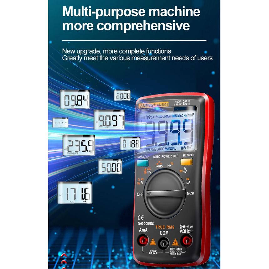 Mini Digital Multimeter ANENG AN8009 True RMS Transistor Tester Auto-Range Automotive Capacitor Tester Temp Diode Tool