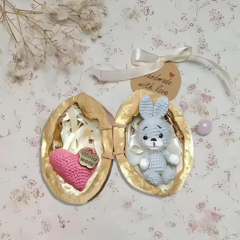 Вязаное крючком животное из ореховой скорлупы ручной работы кролик медведь вязаное животное с сердцем вязаная кукла забавная фигурка домашний декор на Пасху