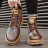 Hot Sale Fashion Brown Boots for Men Comfort Platform Men's Work Boots Lace-up  Leather Ankle Boots Casual Men Botas Masculino