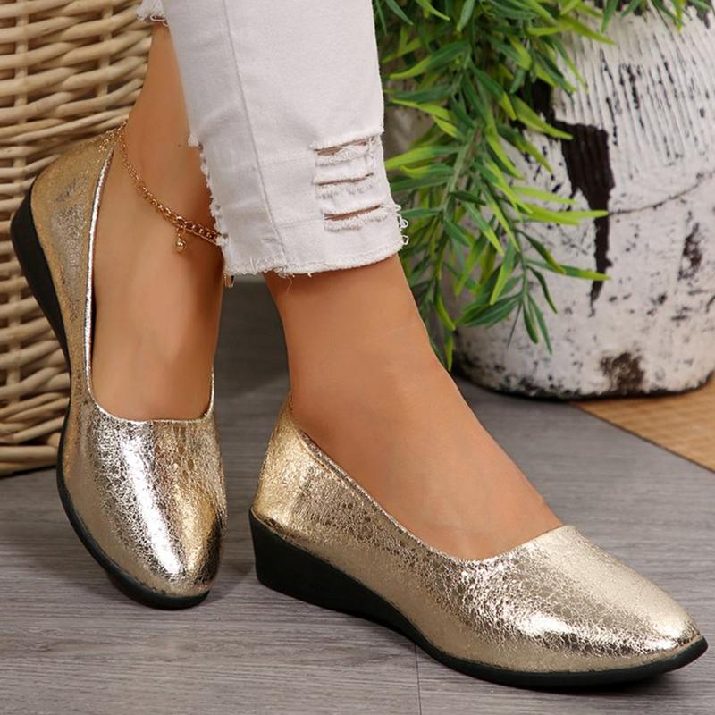 Мода 2025 Модные Блестящие Балетки для Женщин Весна Осень Однотонные С Острым Носком Женские Туфли На Все Случаи Жизни Большого Размера Балетки Женские