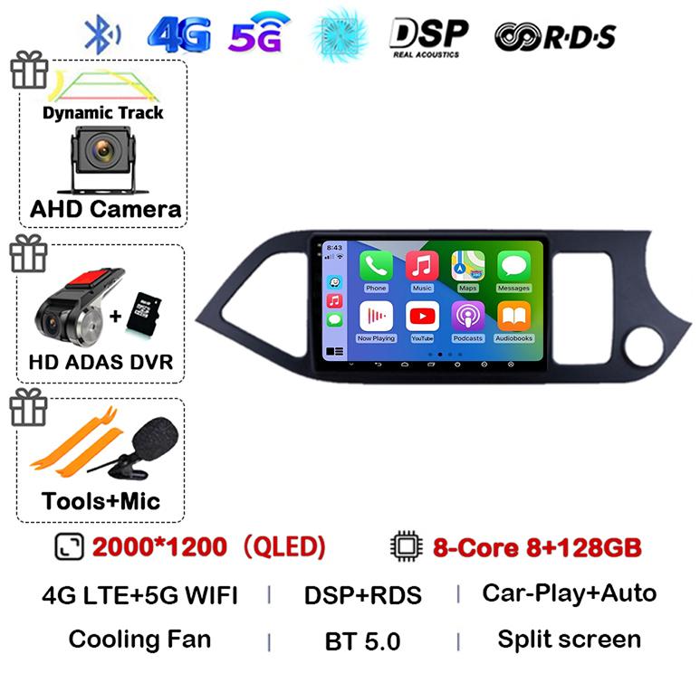 Android 14 WIFI+4G Carplay для KIA PICANTO Morning 2011 2012 2013 2014 2015 2016 RHD Car Radio GPS Multimidia Player Head Unit