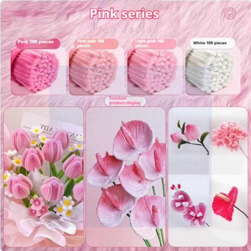 100/300/400Pcs Flexible Wire Pipe Cleaners Bendable Plush Sticks for Artificial Flower Making