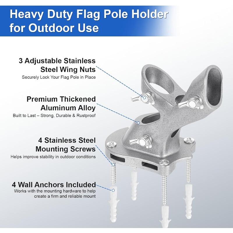 Flag Pole Holder for Outside House, Heavy Duty 1" Flag Pole Mounting Bracket, Aluminum Rustproof Flagpole Bracket Wall Mount with Stainless Hardware