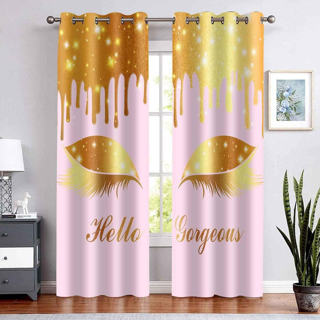 Hello Gorgeous Unicorn Eyelash Print Curtain for The Bedroom Custom,Suitable for Decor Curtains Living Room