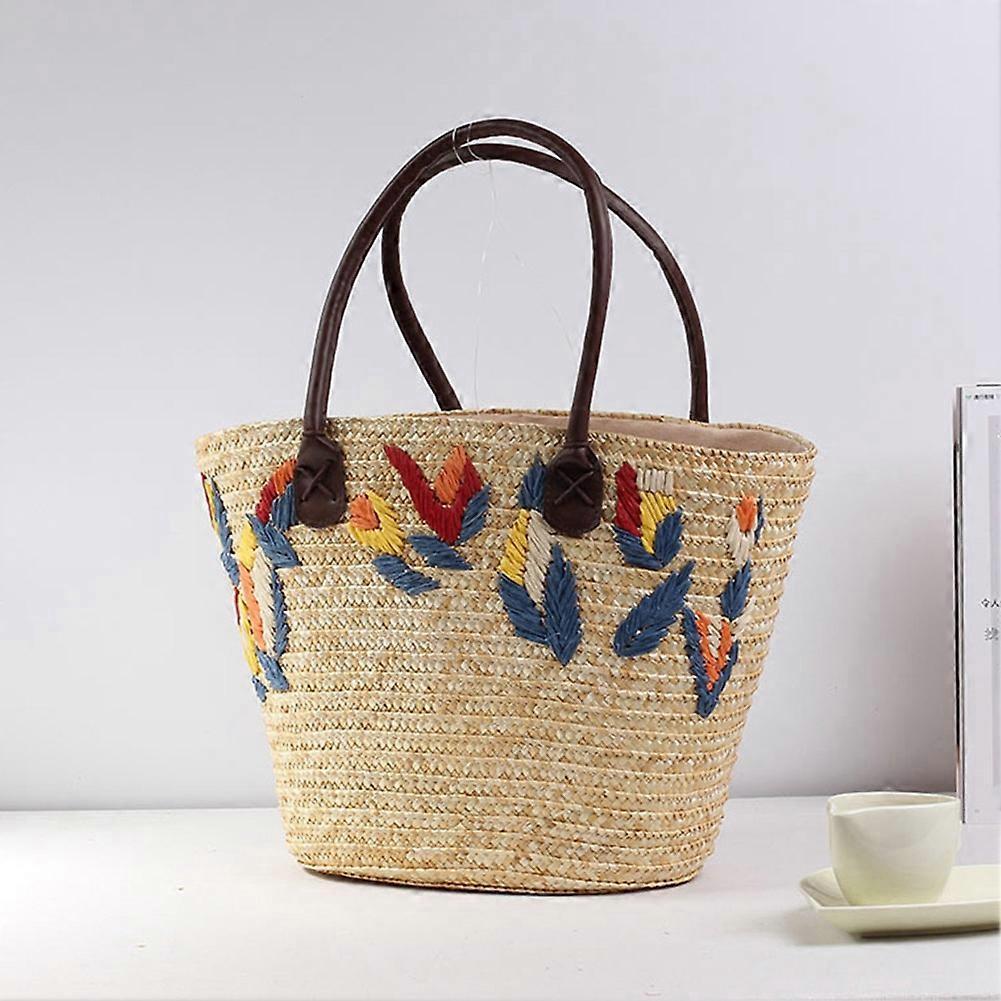 Women Shoulder Bag for Summer Straw Bag Woven Holiday Beach Bag Simple Embroidered Handbag Large