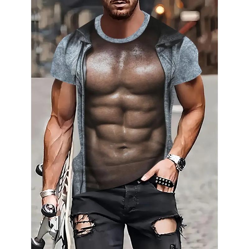 Men'S Funny Fake Muscle T-shirt Summer Short Sleeve Crew Neck Novelty Tshirt Streetwear Men's Oversized Cosplay T Shirt
