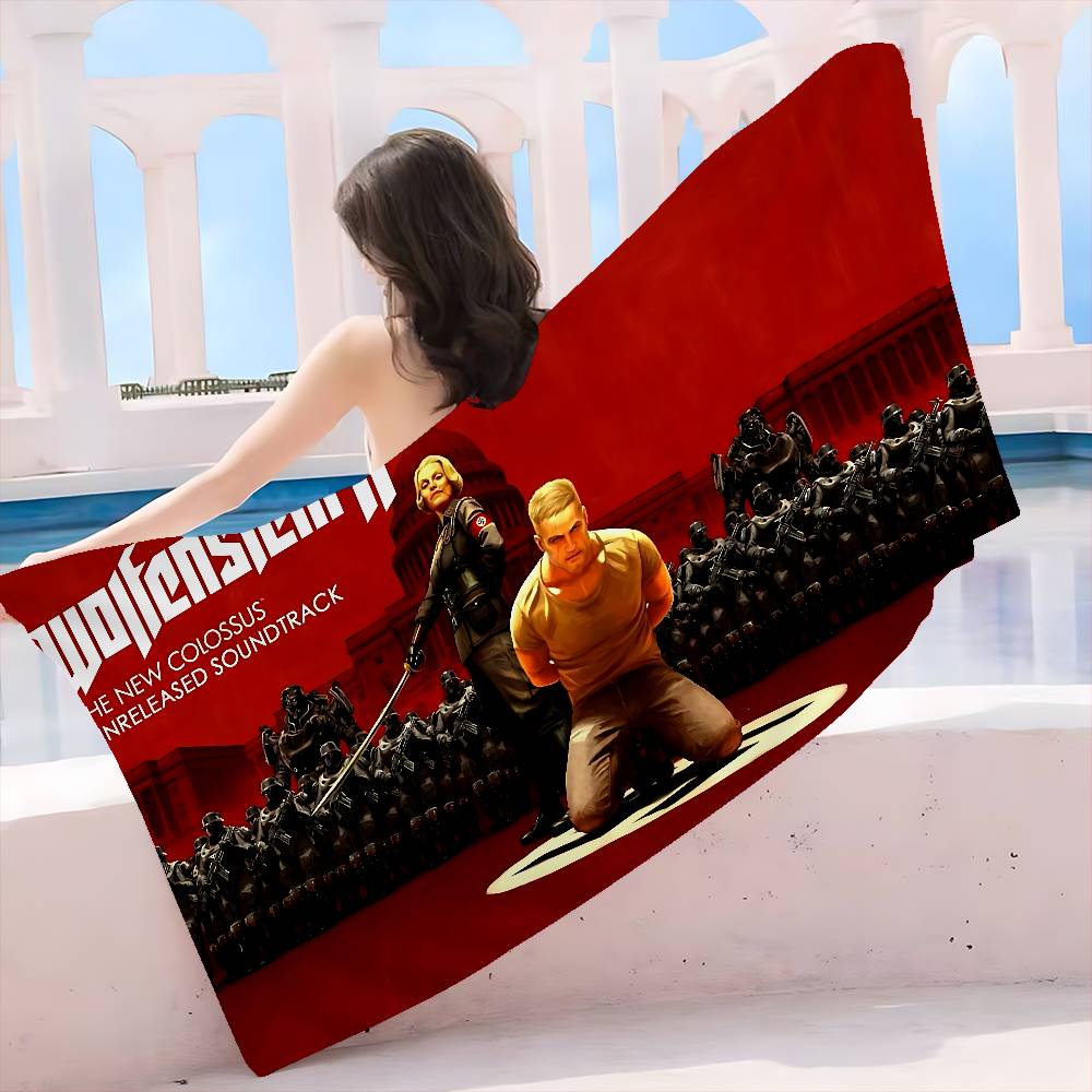 Wolfenstein Микрофибра Печатное Пляжное Полотенце Альпинизм Йога Пляж Плавание Бег Впитывающее Мягкое Полотенце