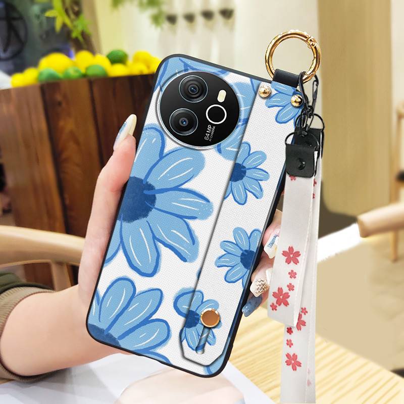 Protective Ring Phone Case For Blackview Shark8/Oscal Tiger12 Kickstand Phone Holder Lanyard Anti-knock Anti-dust Flower