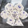 7 Pcs  White Blue Metal Dice Maze Hollow Metal Polyhedral Dice Set Suitable for Role-Playing RPG  Board Game Card Game