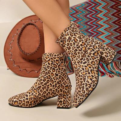 Размер 43 Женские леопардовые массивные ботильоны Сексуальные высокие каблуки Модные туфли Женские трендовые ботинки Челси Зимние туфли-лодочки Новые