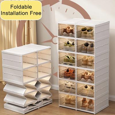 3/6 ярусный ящик для хранения обуви, большая вместимость, складная полка для обуви, пластиковый пылезащитный штабелируемый шкаф для обуви, органайзер для всякой всячины