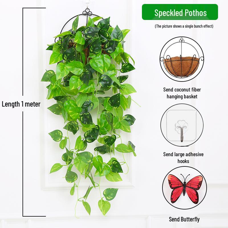 Artificial Green Plant Wall Décor - Rattan Hanging Vines with Pothos and Spider Plant for Indoor Living Room
