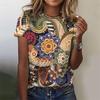 Полная печать Винтажная футболка с цветочным принтом для женщин Летние повседневные футболки с коротким рукавом Одежда Новинка в женской моде Футболка с принтом