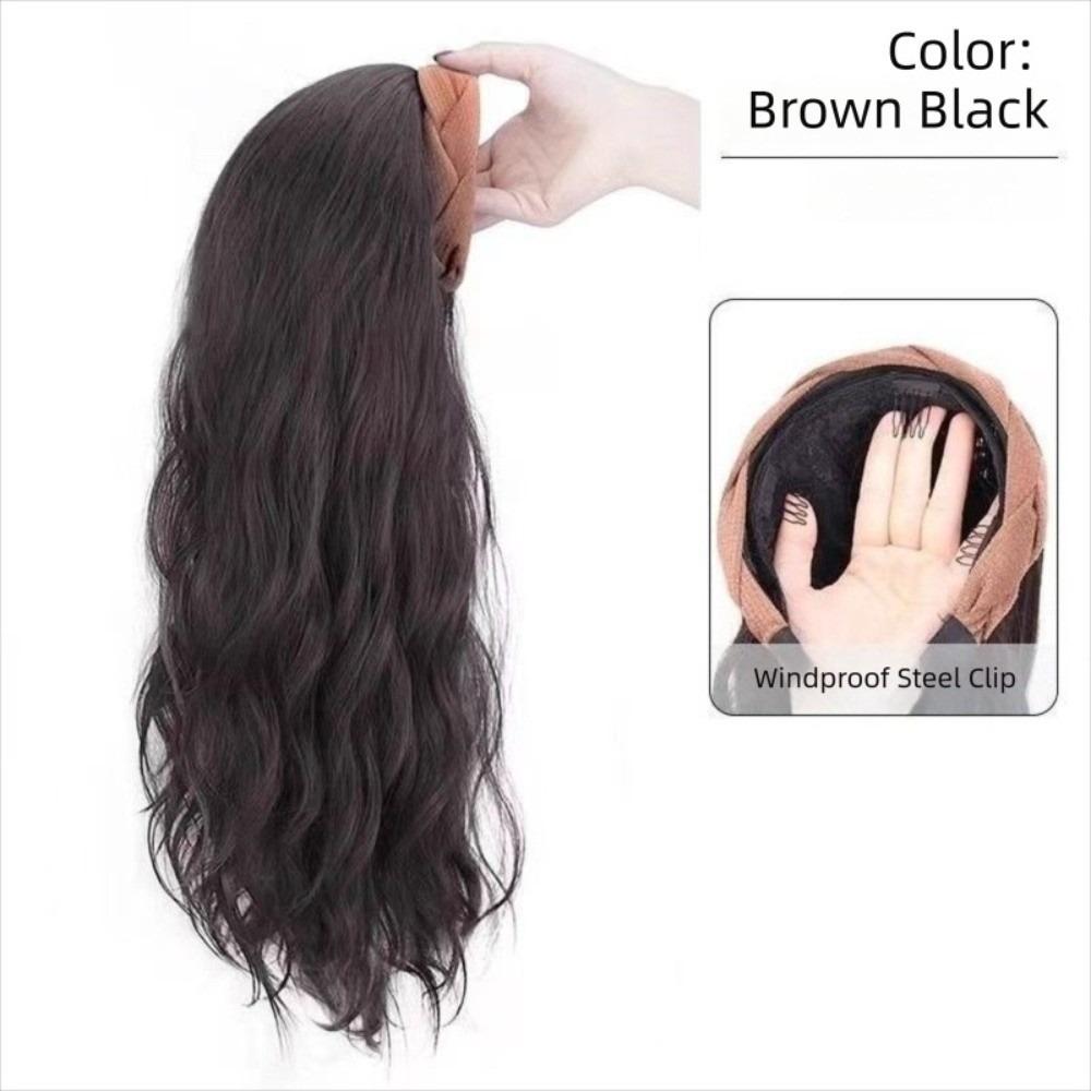 Clip in Half Headband Wig Korean Style Long Wavy Curly  Hair Wide Knit Headband Wig  Party