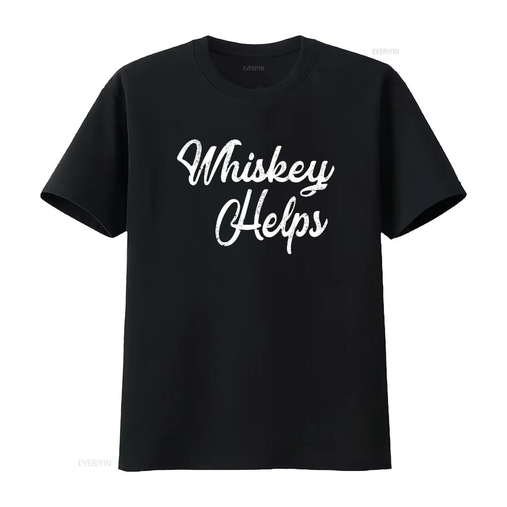 Whiskey Helps T Shirt Distressed Funny Bar Black Large vintage Washed Top For Everyday Wear Soft Versatile Slightly Unisex