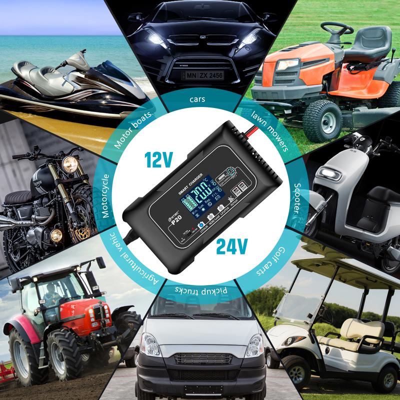 HTRC 20A 12V-24V Умное зарядное устройство для аккумуляторов мотоциклов, автомобилей, ремонт автомобильных и мотоциклетных свинцово-кислотных, AGM, GEL, PB, литиевых LiFePo4 аккумуляторов