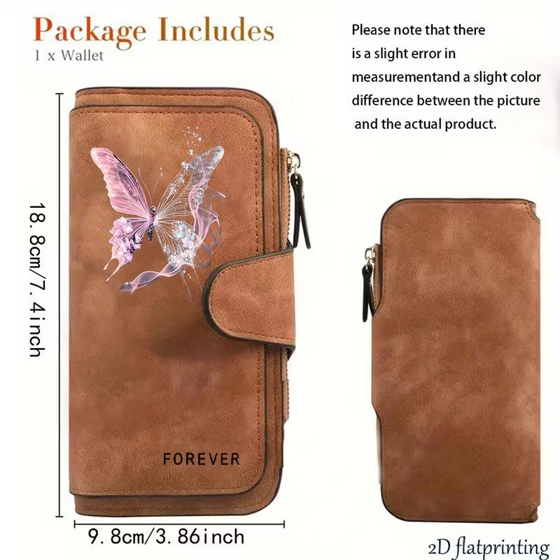 Женский длинный кошелек с узором-бабочкой, многофункциональный, на кнопке-застежке, отделение для мелочи, милый дизайн, подарок для любителей кошек, для ежедневного использования, для путешествий