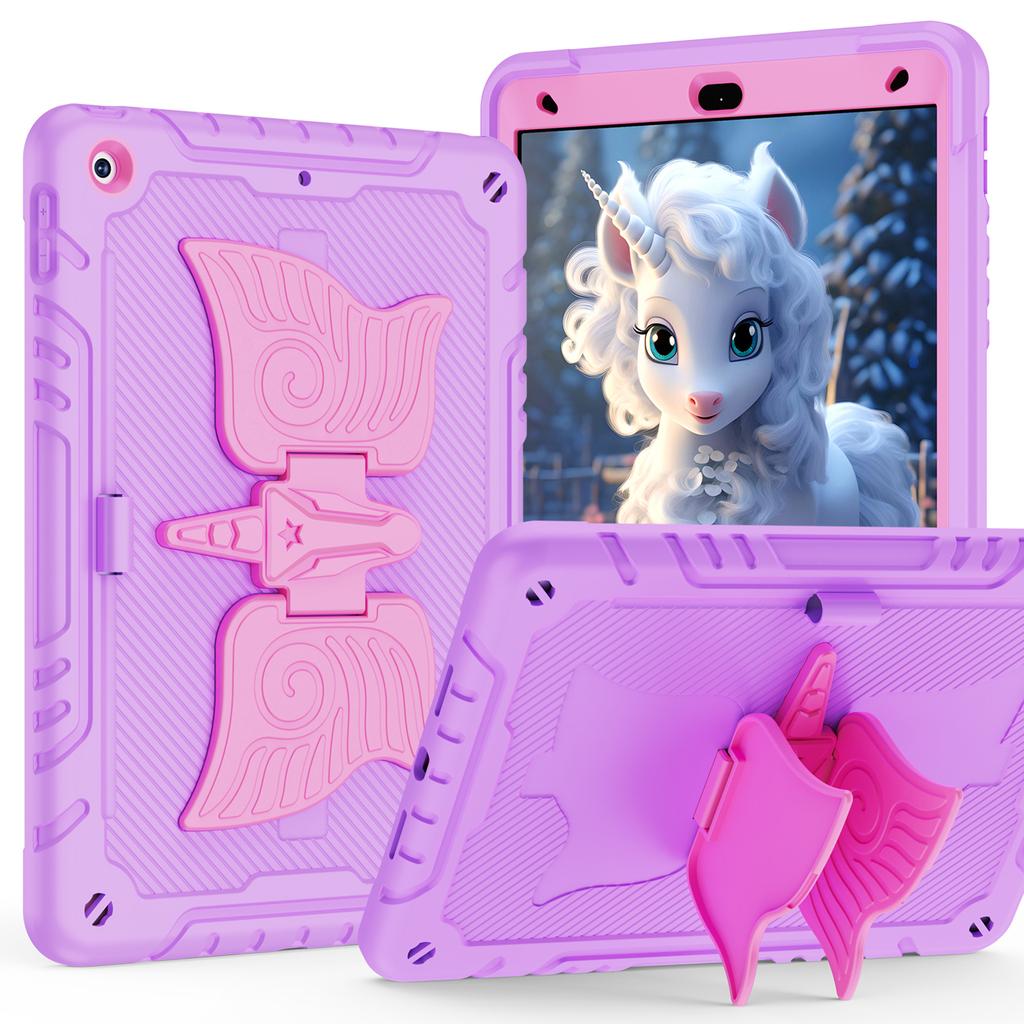 For iPad 10.2 (2021)/10.2 (2019)/10.2 (2020) Case Silicone+PC Drop-resistant Tablet Cover with Unicorn Kickstand