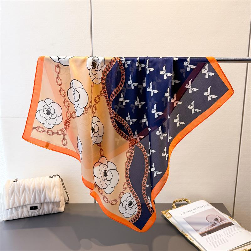 Floral Print Pastoral Silk Scarf, Elegant Shawl, Versatile Neck Tie Small Square Scarf, Headscarf for Women
