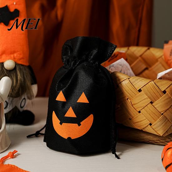 Durable Non-woven Packaging Bags 5 Pcs Halloween Treats Bag, Fabric Pumpkin Candy Holiday Decoration Accessories for Home Drawstring Snack Goodie