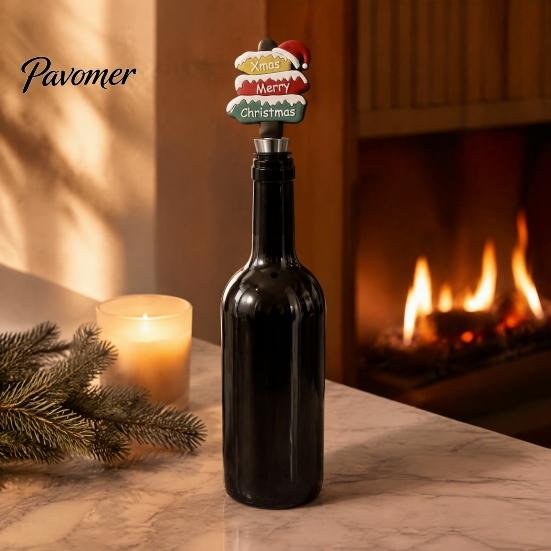 Holiday Table Decorations Christmas Wine Bottle Stopper, Stainless Steel Reusable Cork, Decorative PVC Cartoon Stoppers Toppers Design, Airtight