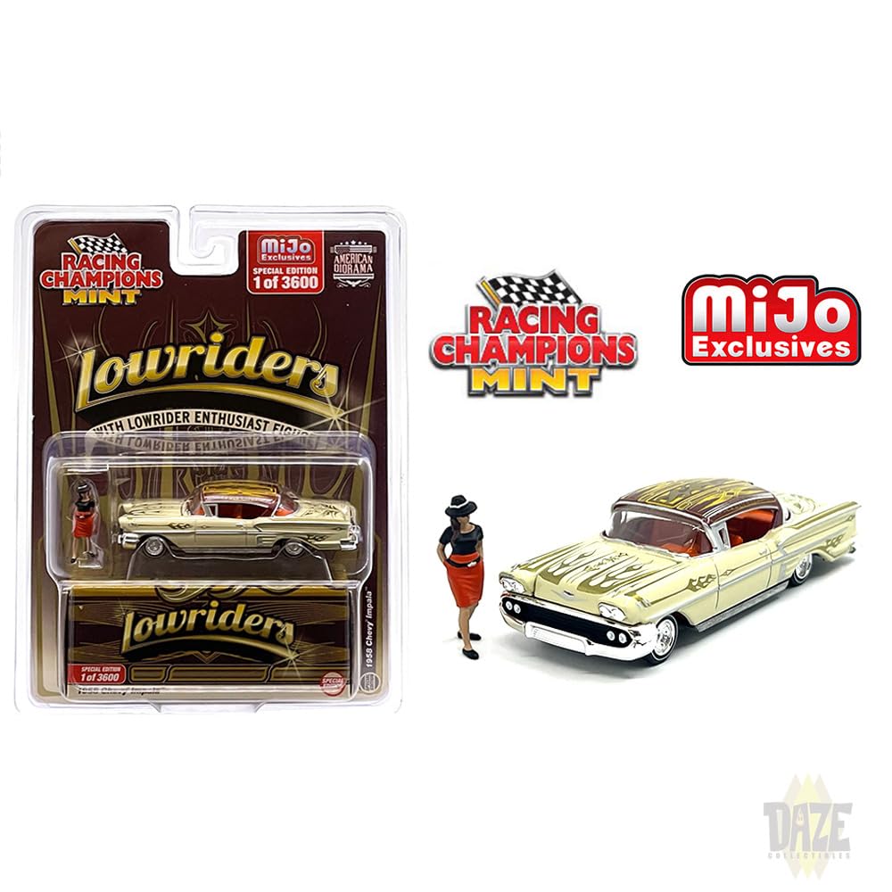 Гоночные чемпионы, масштаб 1:64, «Эксклюзив MiJo - Лоурайдеры - Chevrolet Impala 1958 года с фигуркой»