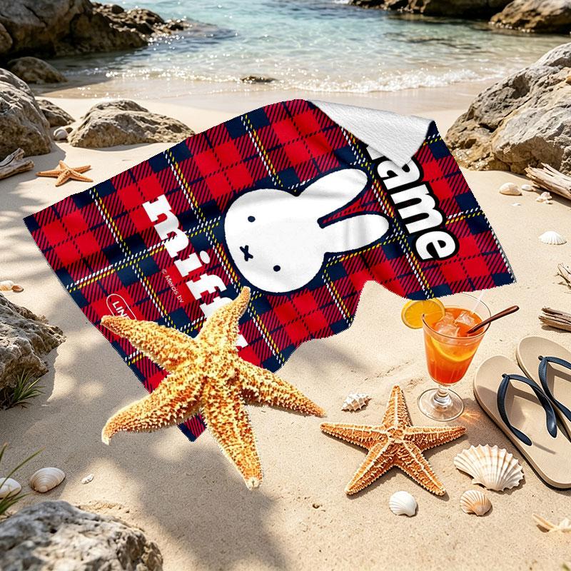 Custom Name Personalized Miffy Print Beach Towel, for Trip Camping Beach Party Home Decor, Birthday Gift for Family & Friends