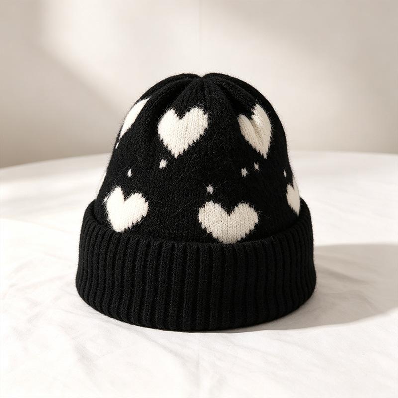 Korean Style Cute Heart Knit Hat Winter Warm Women S Beanie