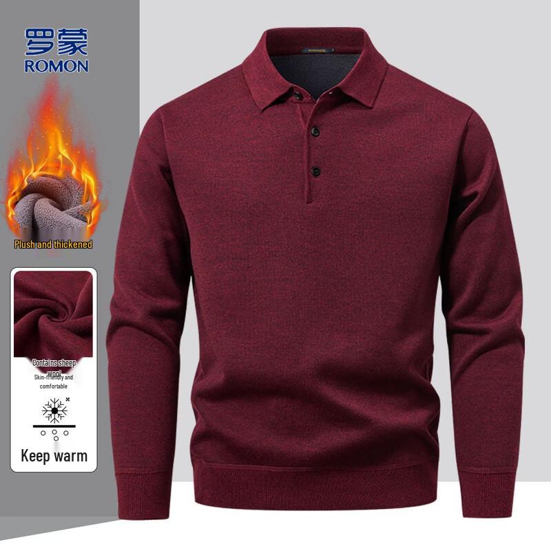 Romon Men's Warm Fleece-Lined Polo Sweater
