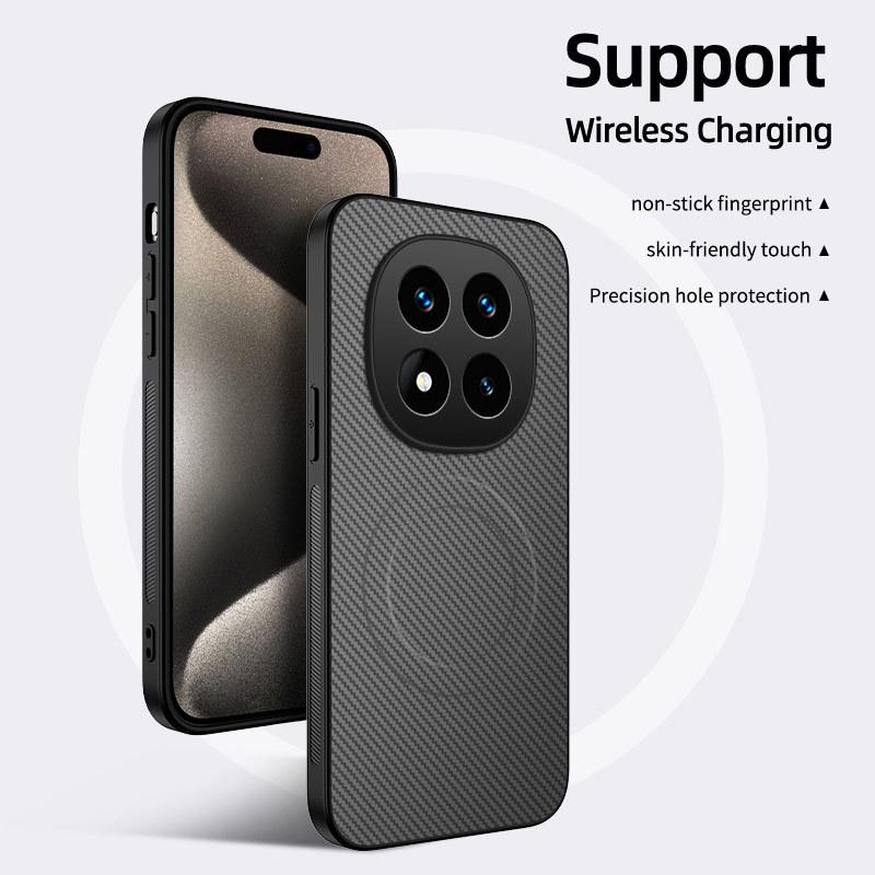 Redmi Note 14 Pro+ Чехол с текстурой кожи из углеродного волокна, магнитная крышка для объектива, противоударный
