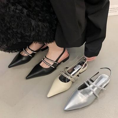 Женская обувь Водные сандалии с бриллиантовой головкой и острым носком Летние женские новые французские сандалии на плоской подошве Каблуки Женская обувь Босоножки на платформе